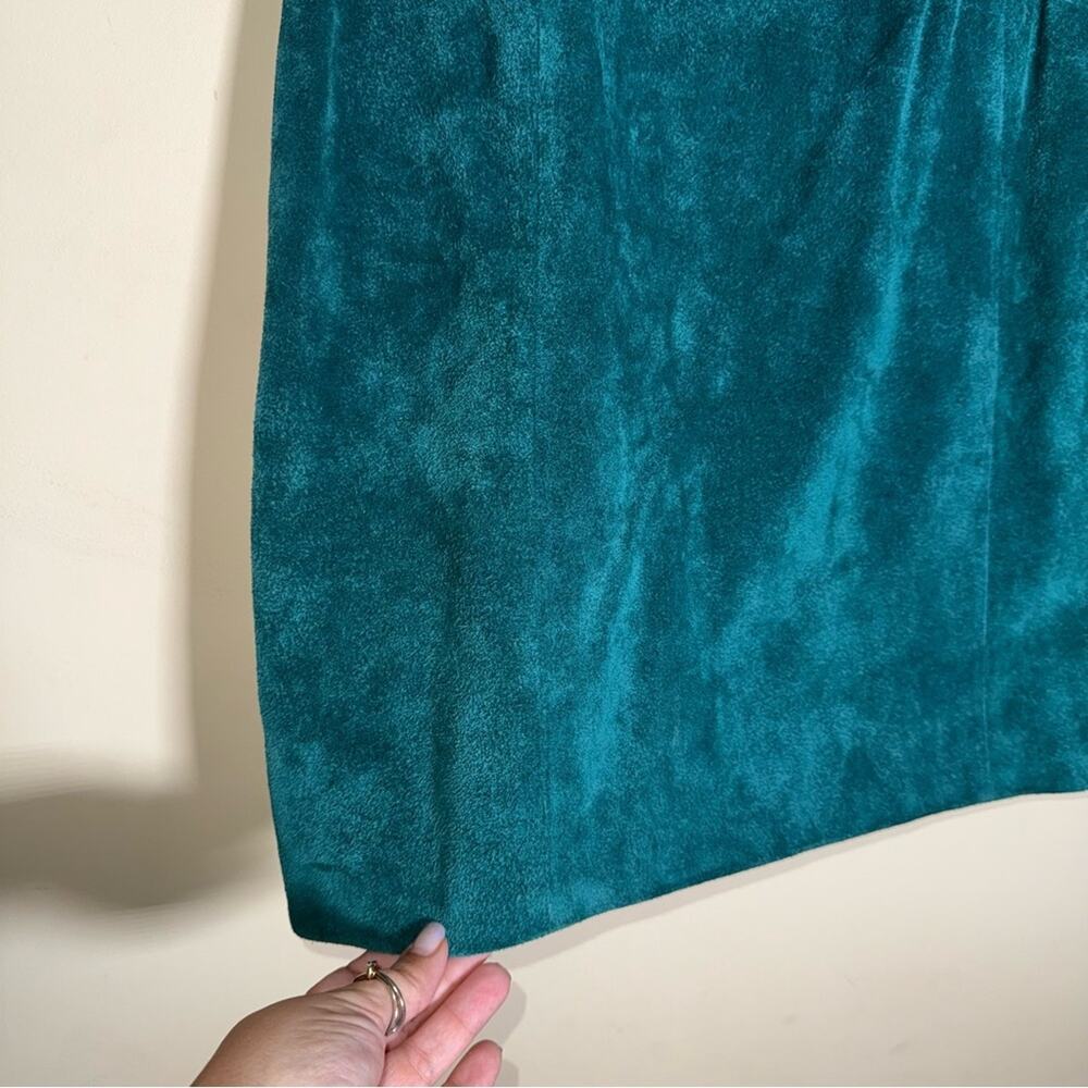 VINTAGE PAUL HARRIS teal suede mod 80s mini skirt 11/12 - Picture 3 of 5